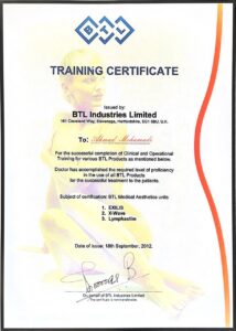 certificate of BTL - slimming & rejuvenation. Gelişmiş cihazlarla zayıflama ve vücut şekillendirme