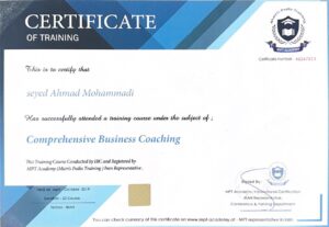 certificate of MPT academy coaching.  İş ve kişisel başarı koçluğu