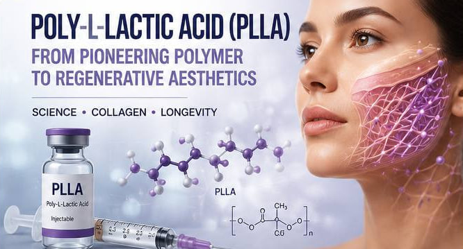 Poly-L-Lactic Acid (PLLA): From Polymer to Regenerative Aesthetic Medicine Poly-L-Lactic Acid (PLLA) injectable biostimulator used for collagen stimulation and regenerative aesthetic medicine.